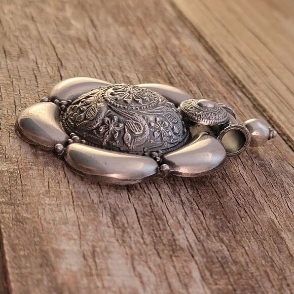 Vintage Sterling Large Boho Tribal Bird Repousee Statement Pendant - Picture 5 of 10